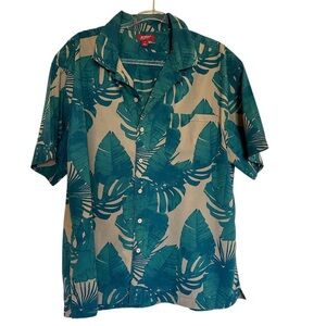 Arizona Jean Company Teal Leaf Print Short-Sleeve Button-Up
